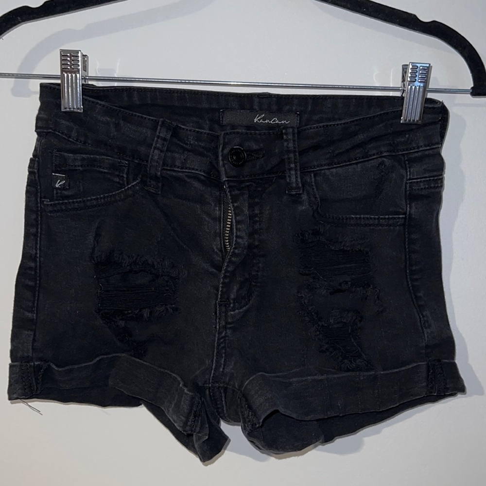 Black distressed denim shorts. US size 3/25